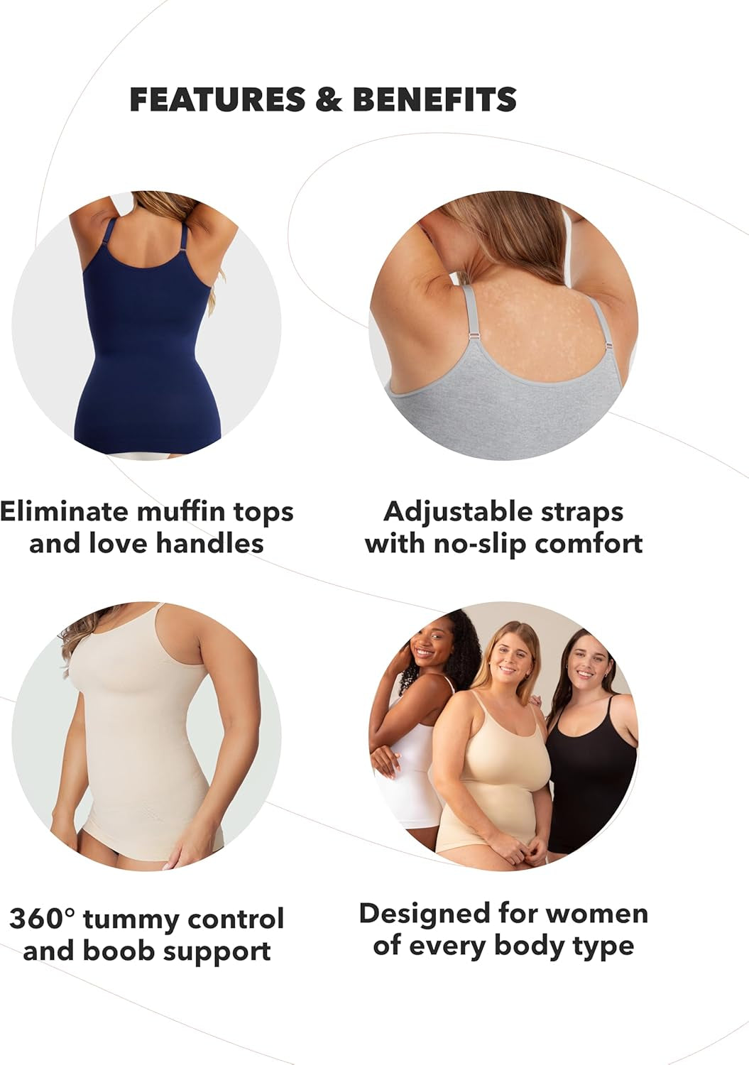 Womens Tops - Scoop Neck Cami Body Shaper for Women, Shapewear Tummy Control, Camisole Tank Tops for Women
