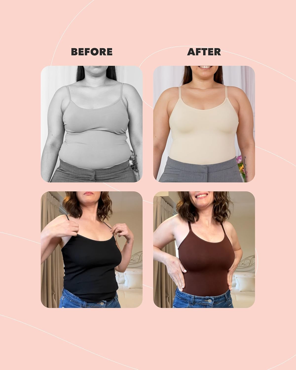 Womens Tops - Scoop Neck Cami Body Shaper for Women, Shapewear Tummy Control, Camisole Tank Tops for Women